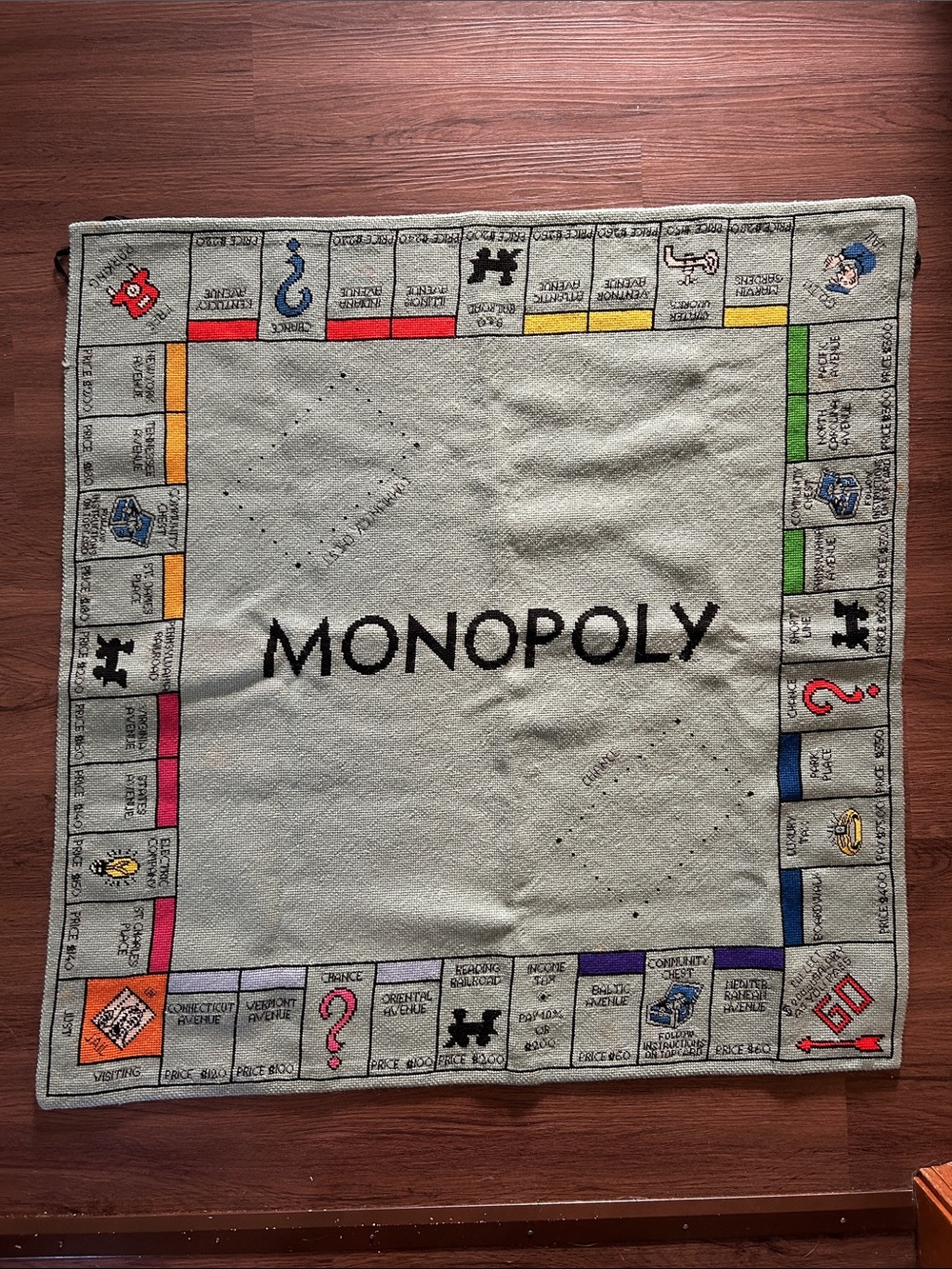 Cross-stitch Monoply Board Game card table topper